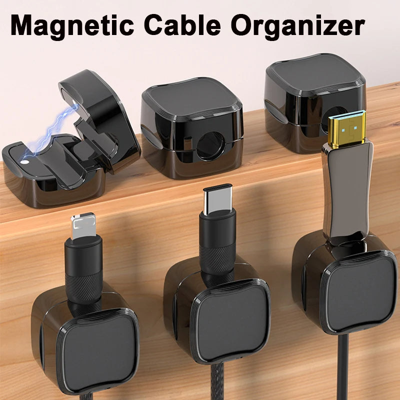 Magnetic cable organizer 6-pack desk cord holder and wire keeper
