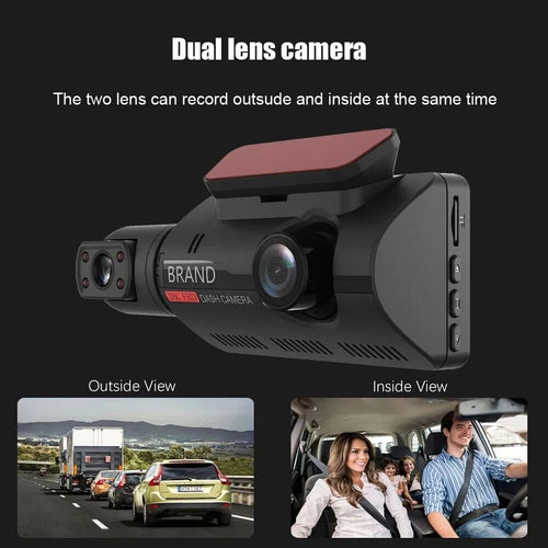 Dual lens dash cam 1080P front and interior car camera with night vision