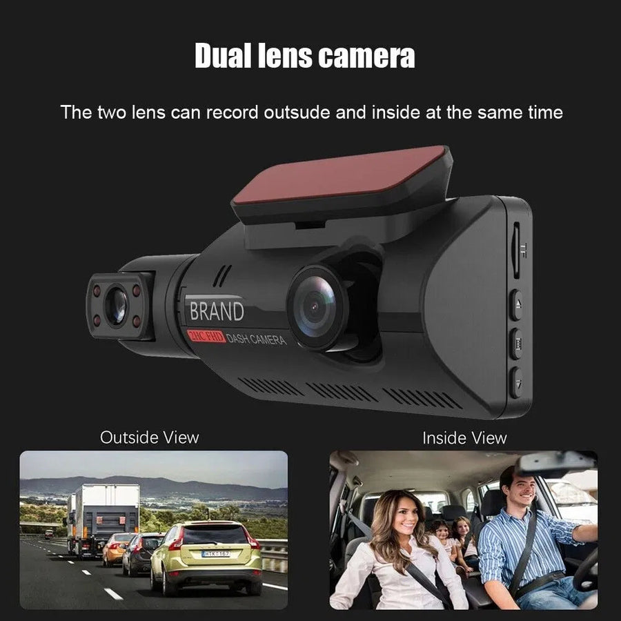 Dual lens dash cam 1080P front and interior car camera with night vision